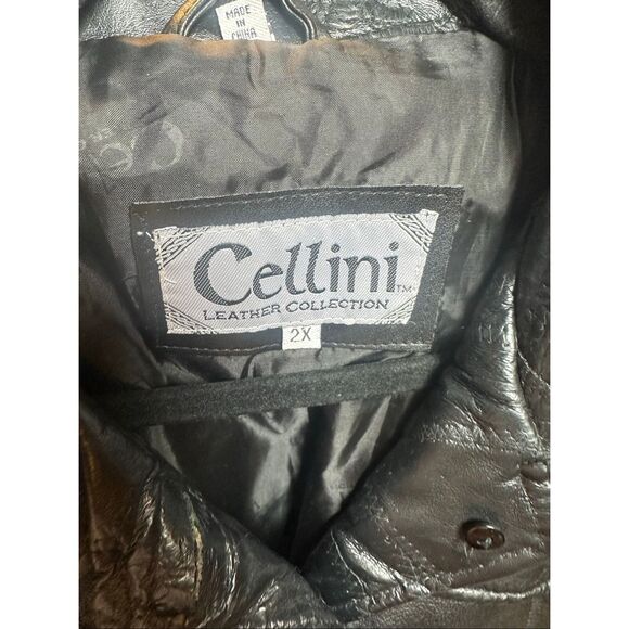 Cellini Leather Coat  Stitch Mosaic Patch Button Up Jacket - Picture 3 of 7